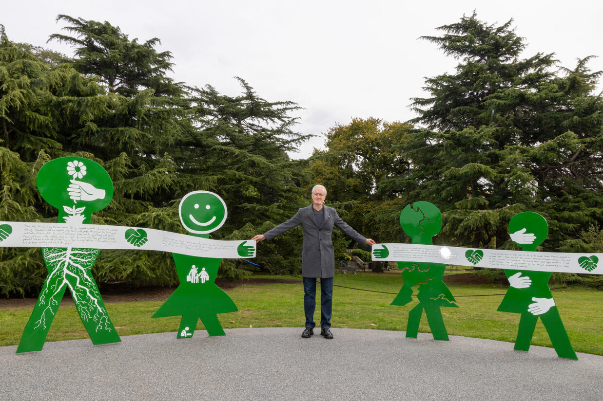 Artist Michael Landy stands with the Memorial. Photo by Andy Aitchison.